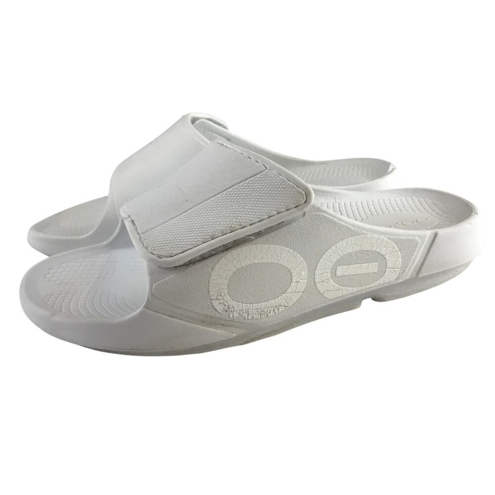 Oofos Ooahh Sport Flex Slide Sandal White OOfoam Recovery Adjustable Strap W9 M7